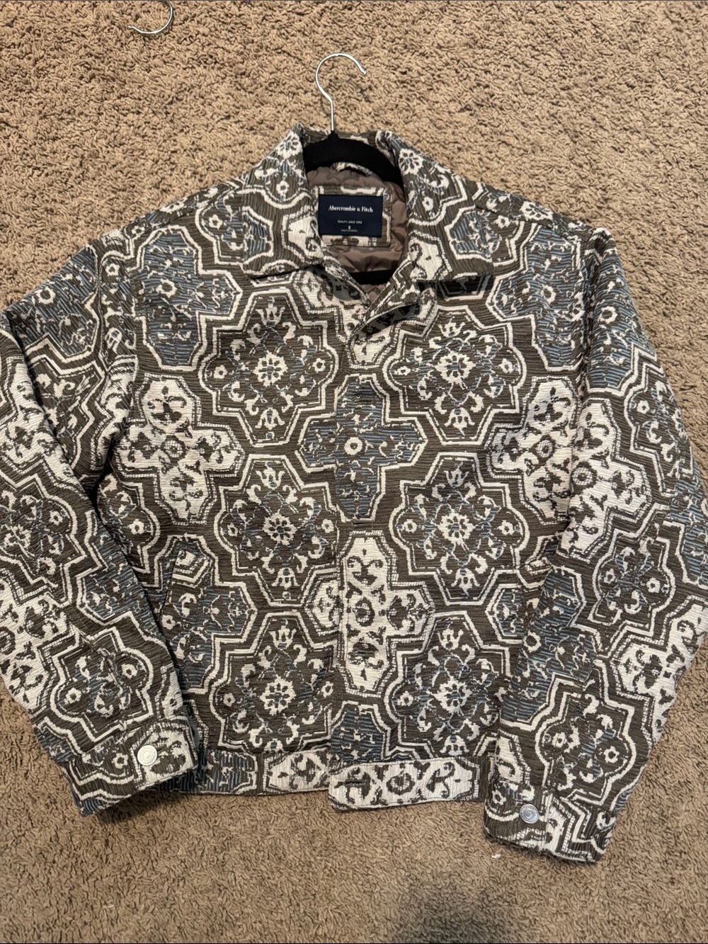 Abercrombie & Fitch Gray and White Patterned Bomber Jacket